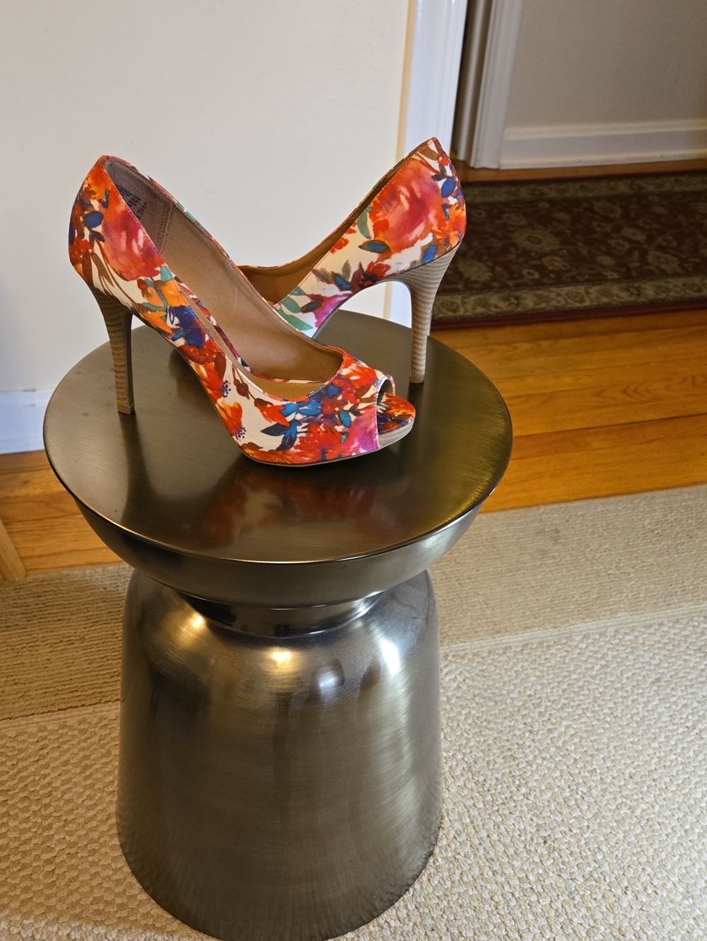 Christian Siriano Orange Floral Peep-Toe Heels